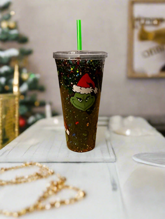 Pre-made 22oz Grinch Christmas acrylic Tumbler